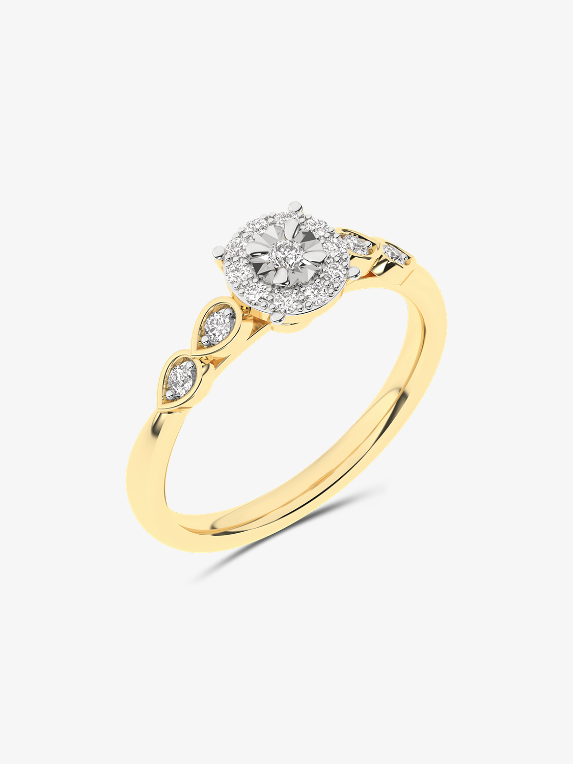 Złoty pierścionek z brylantami od Venetia Jewels z ozdobnym złotym koralikiem i błyszczącymi diamentami
