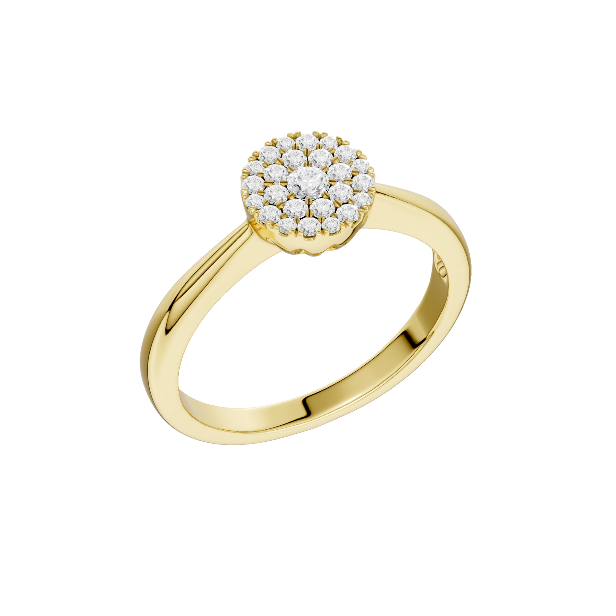 Złoty pierścionek z brylantami od Venetia Jewels z okrągłym, błyszczącym wzorem