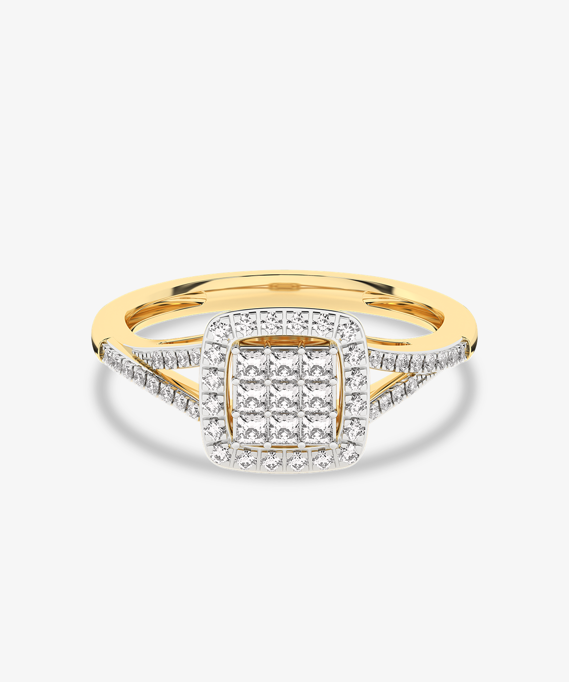 Złoty pierścionek z brylantami o eleganckim wyglądzie i kryształowym wykończeniu od Venetia Jewels