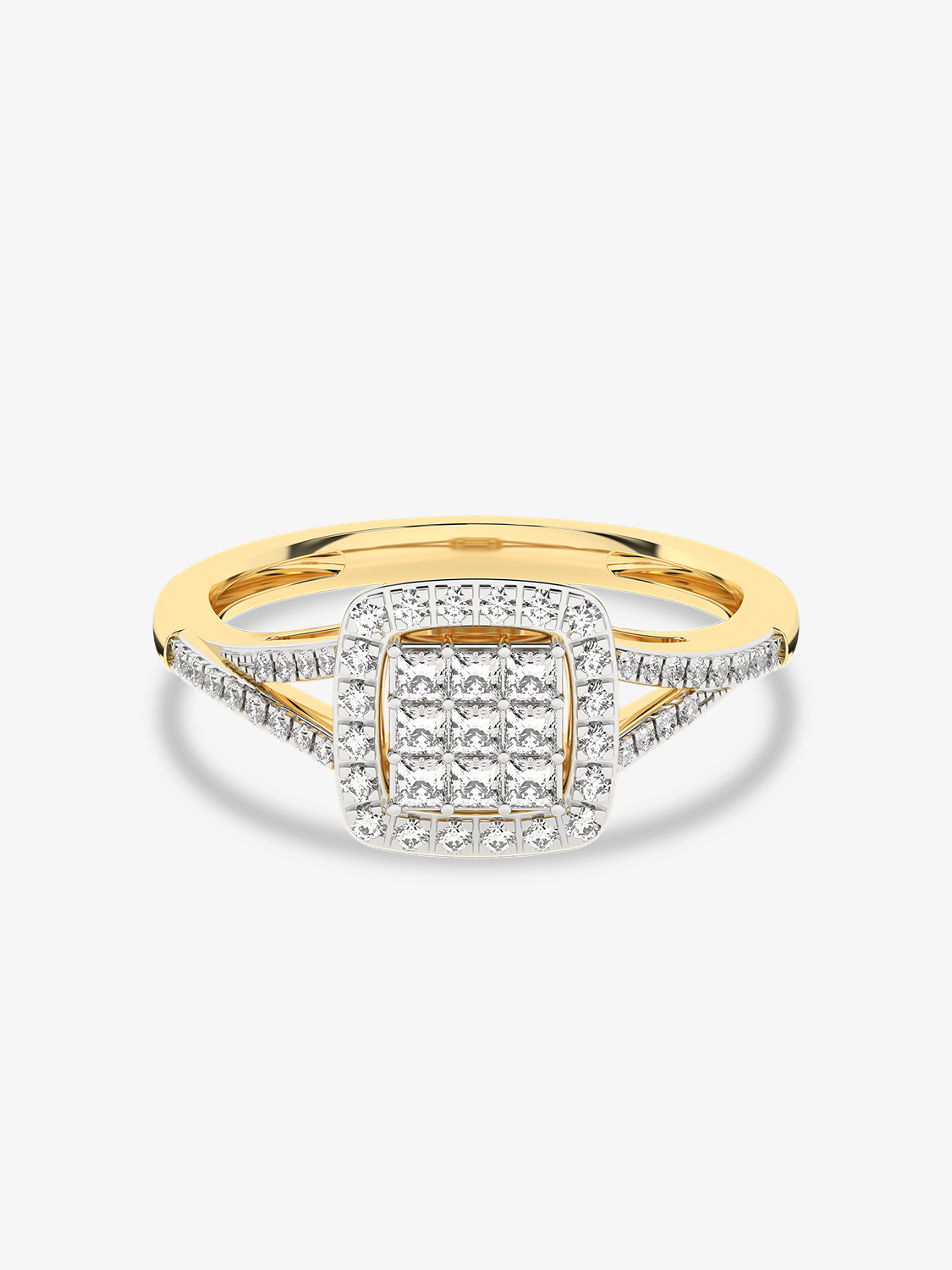 Złoty pierścionek z brylantami o eleganckim wyglądzie i kryształowym wykończeniu od Venetia Jewels