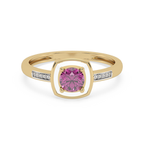 Złoty pierścionek z brylantami i różowym kamieniem, elegancka biżuteria od Venetia Jewels