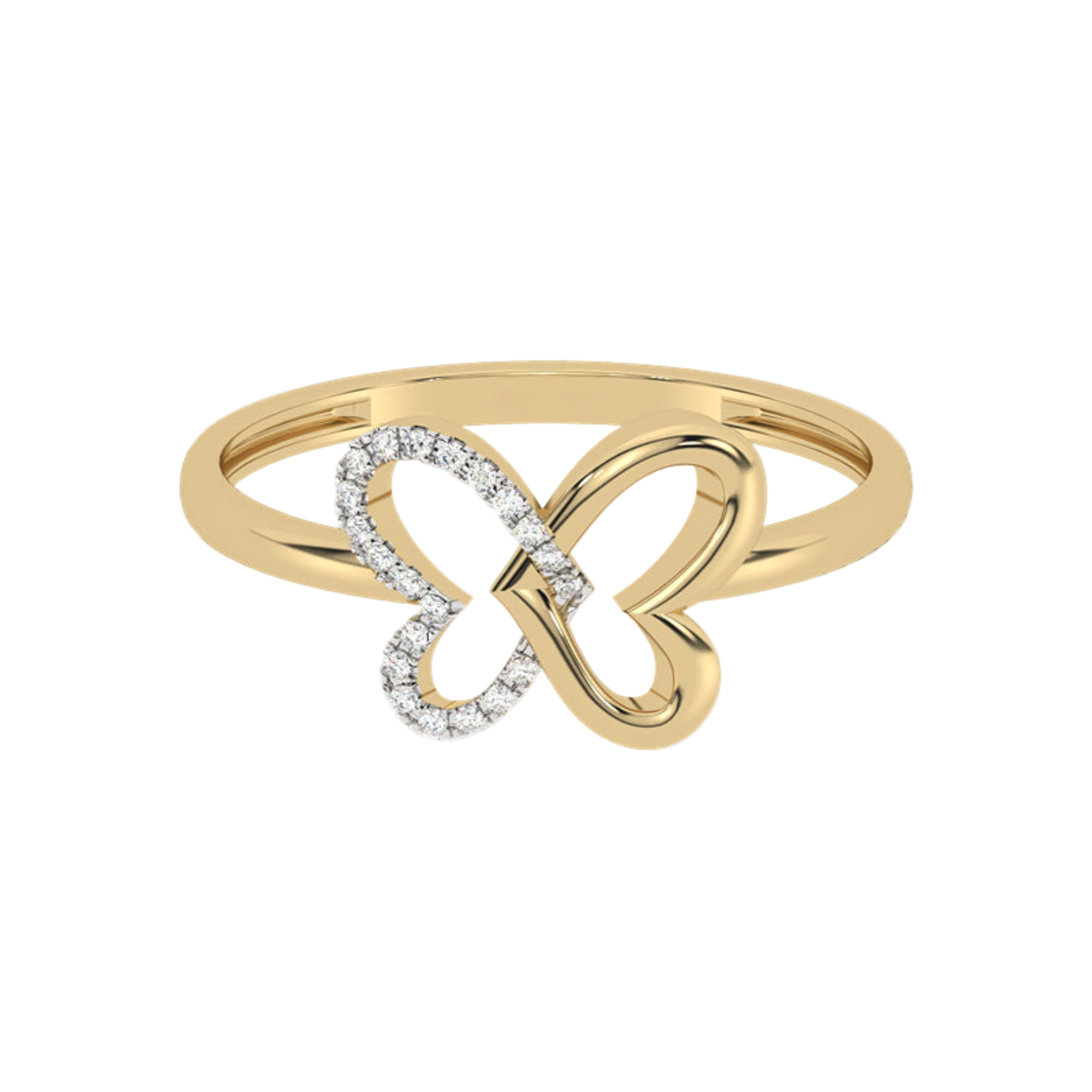 Złoty pierścionek z motylem z diamentowym wykończeniem idealny na romantyczne okazje