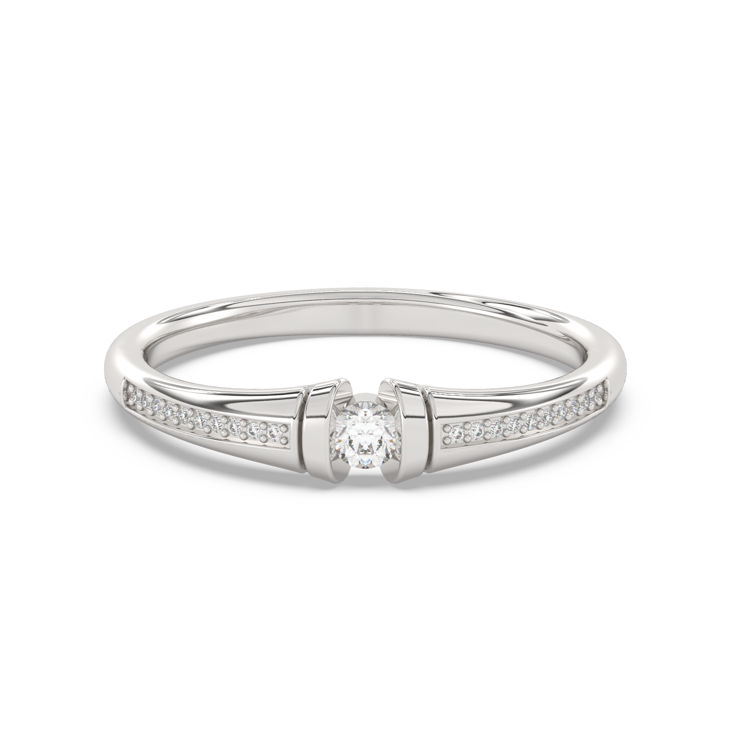 Złoty pierścionek z pół-paskami brylantów od Venetia Jewels z centralnym diamentem