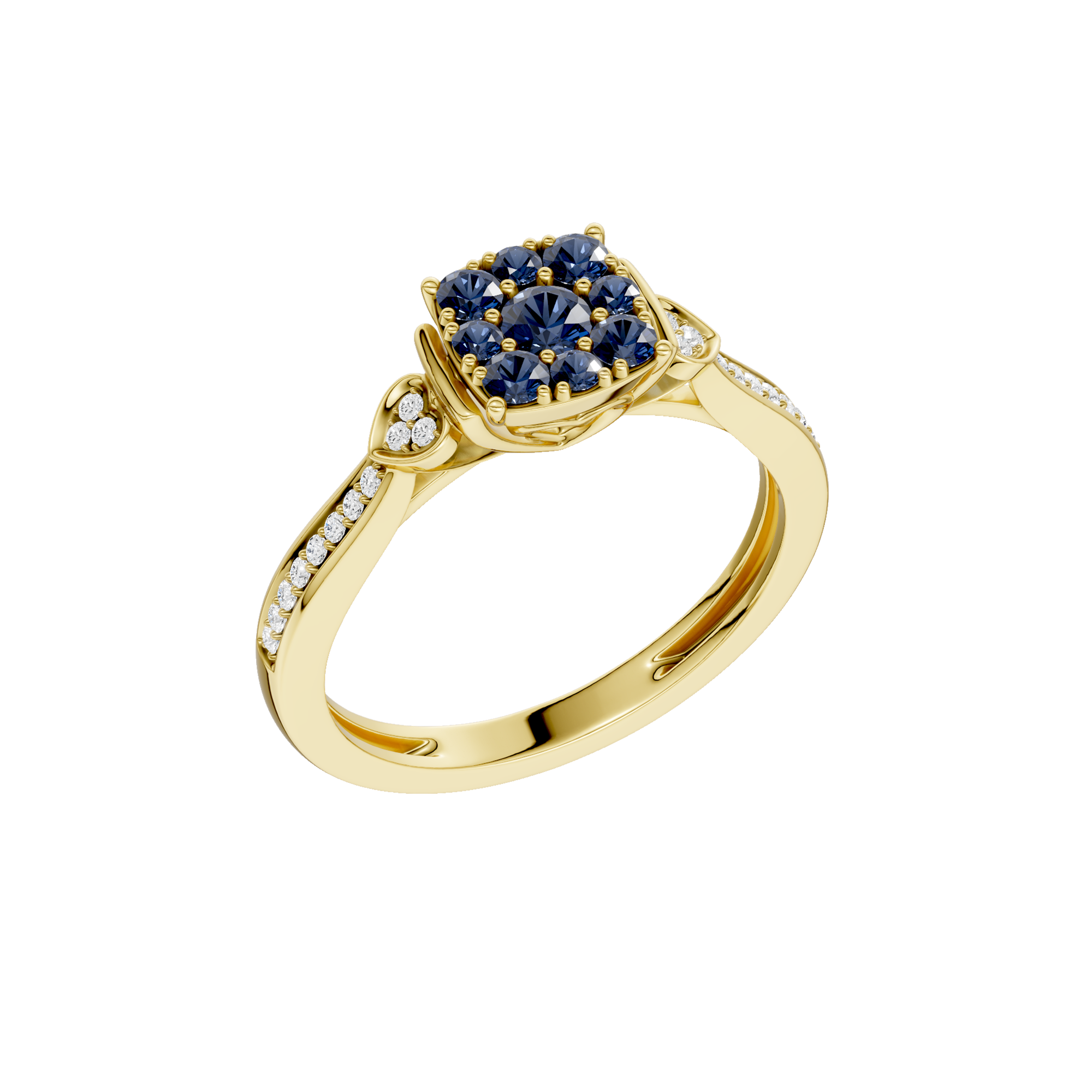 Złoty pierścionek z szafirami i brylantami, elegancka biżuteria dla miłośników luksusu