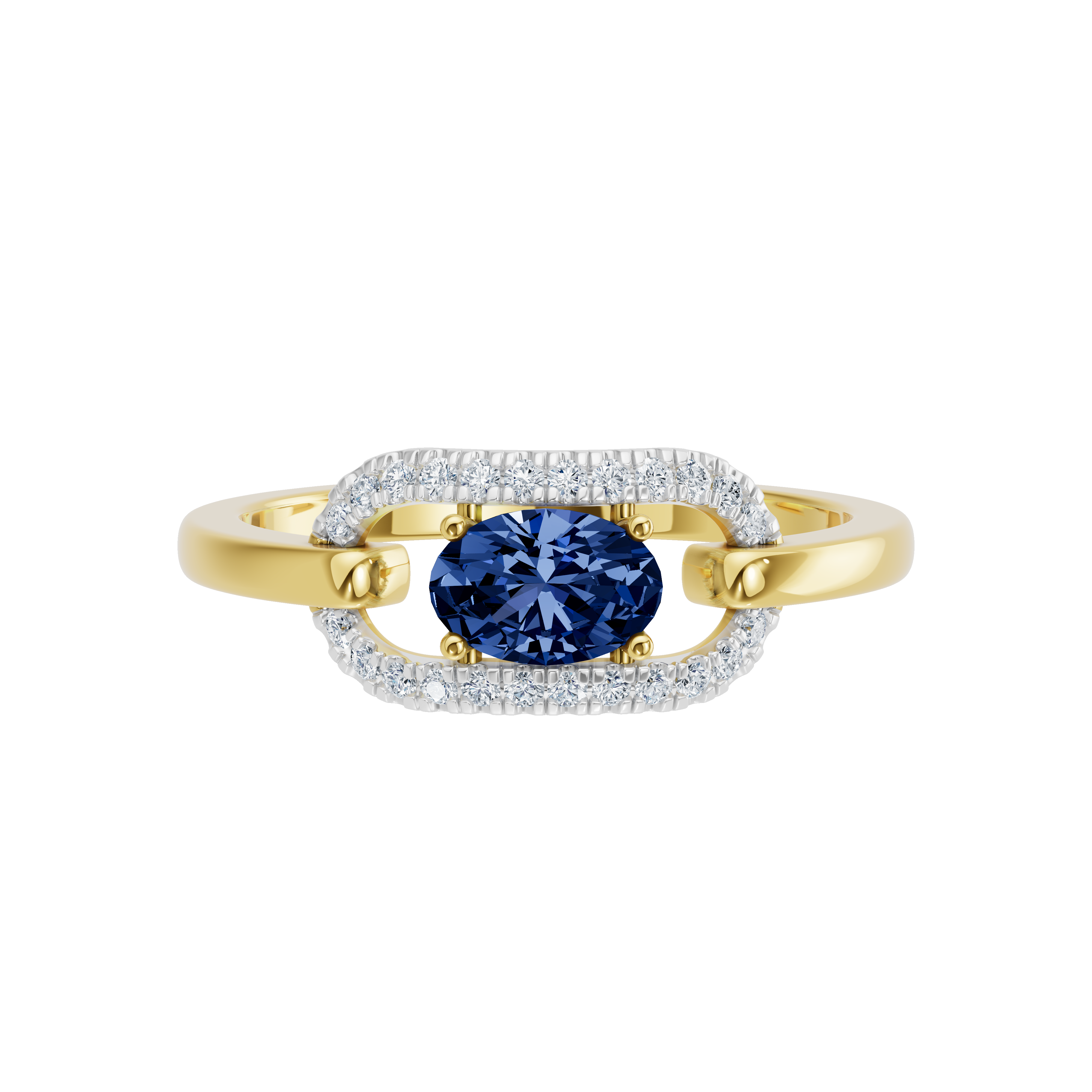 Złoty pierścionek z szafirem i brylantami od Venetia Jewels, elegancki design z owalnym szafirem