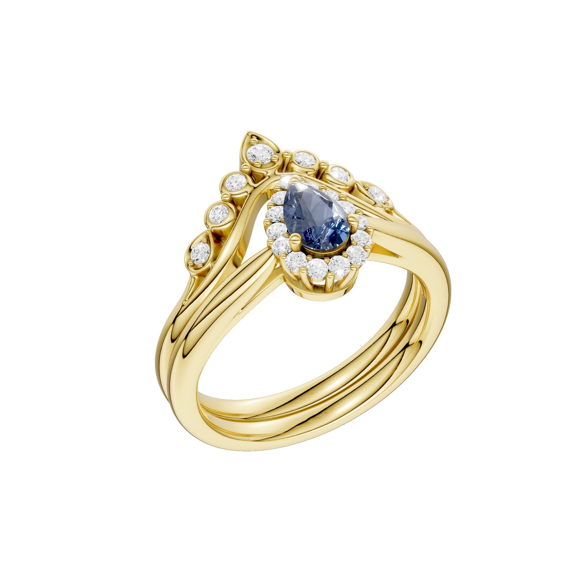 Elegancki złoty pierścionek z szafirem i diamentami, idealny na wyjątkowe okazje