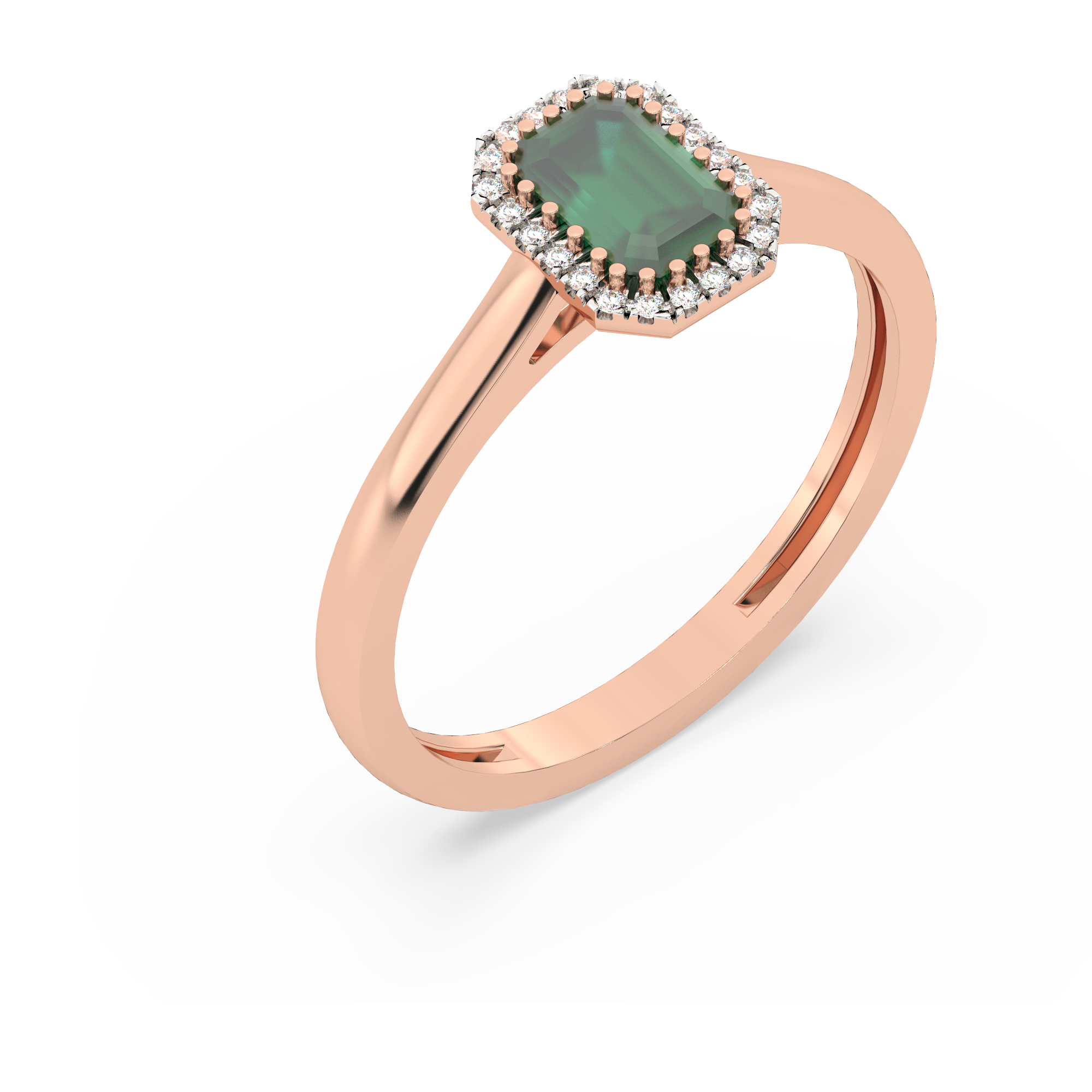 Elegancki złoty pierścionek ze szmaragdem otoczony diamentami od Venetia Jewels