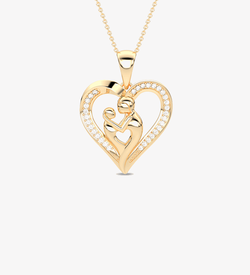 Złoty wisiorek serce z brylantami od Venetia Jewels z delikatnym wzorem matki i dziecka
