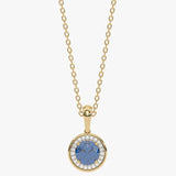 Złoty wisiorek z London Blue Topazem otoczony kryształami w eleganckim designie od Venetia Jewels