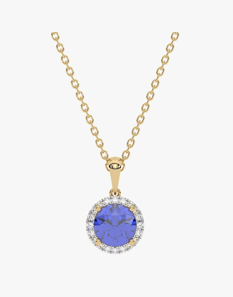 Złoty wisiorek z tanzanitem i brylantami na delikatnym łańcuszku od Venetia Jewels