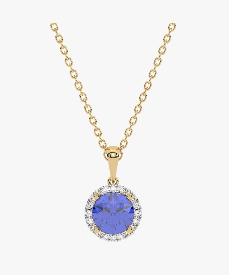Złoty wisiorek z tanzanitem i brylantami na delikatnym łańcuszku od Venetia Jewels