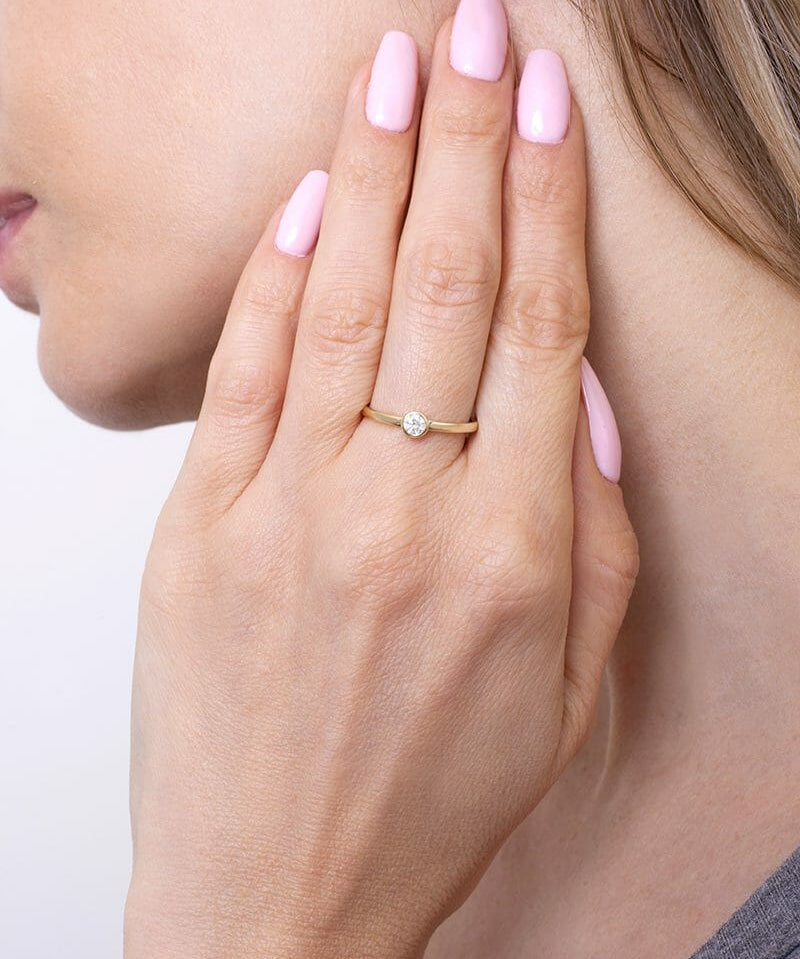Klasyczny Mały Pierścionek z Brylantem - Venetia Jewels - 14K złoto z brylantami