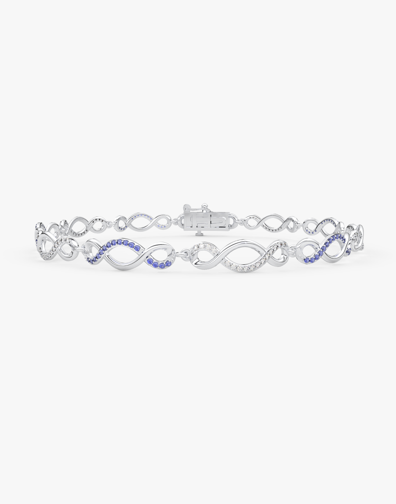 Szafirowa Bransoletka z Motywem Infinity Biały - Venetia Jewels - 14K złoto z brylantami