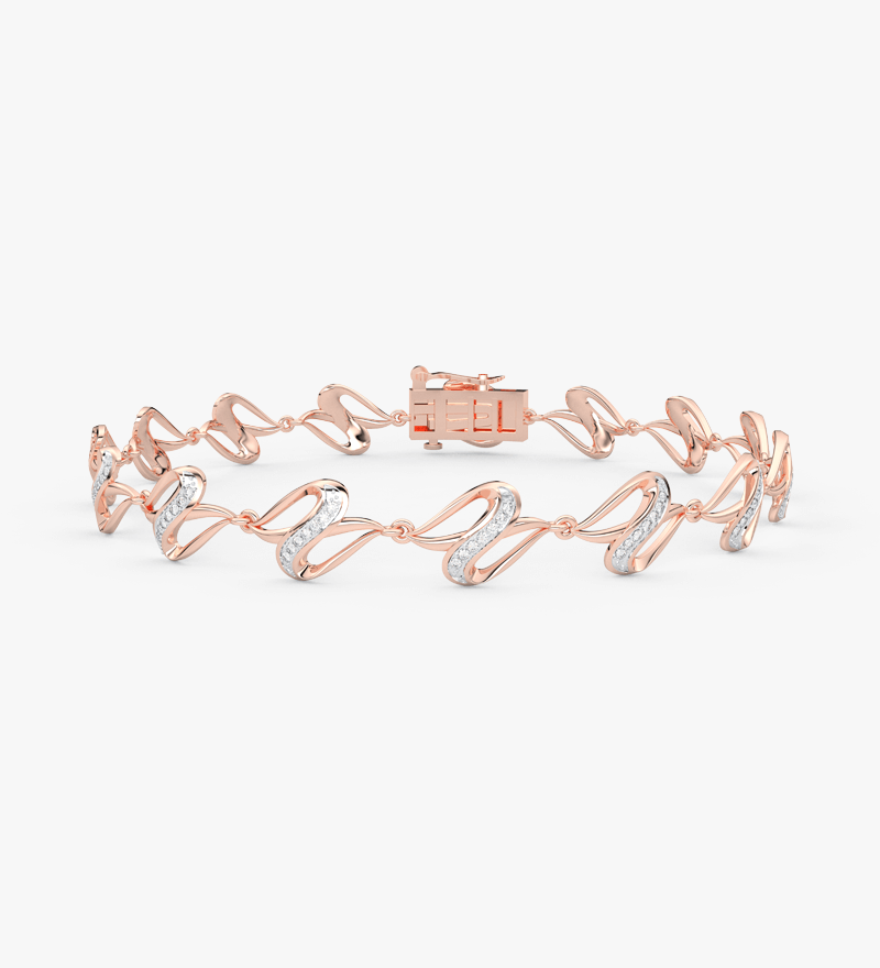 Bransoletka Motyw Podwójnych Liści Różowy - Venetia Jewels - 14K złoto z brylantami