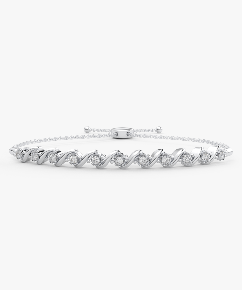 Falista Brylantowa Bransoletka Biały - Venetia Jewels - 14K złoto z brylantami