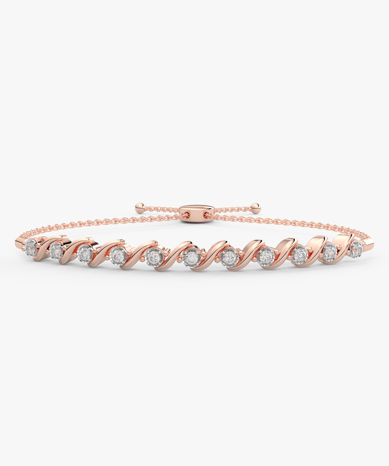 Falista Brylantowa Bransoletka Różowy - Venetia Jewels - 14K złoto z brylantami