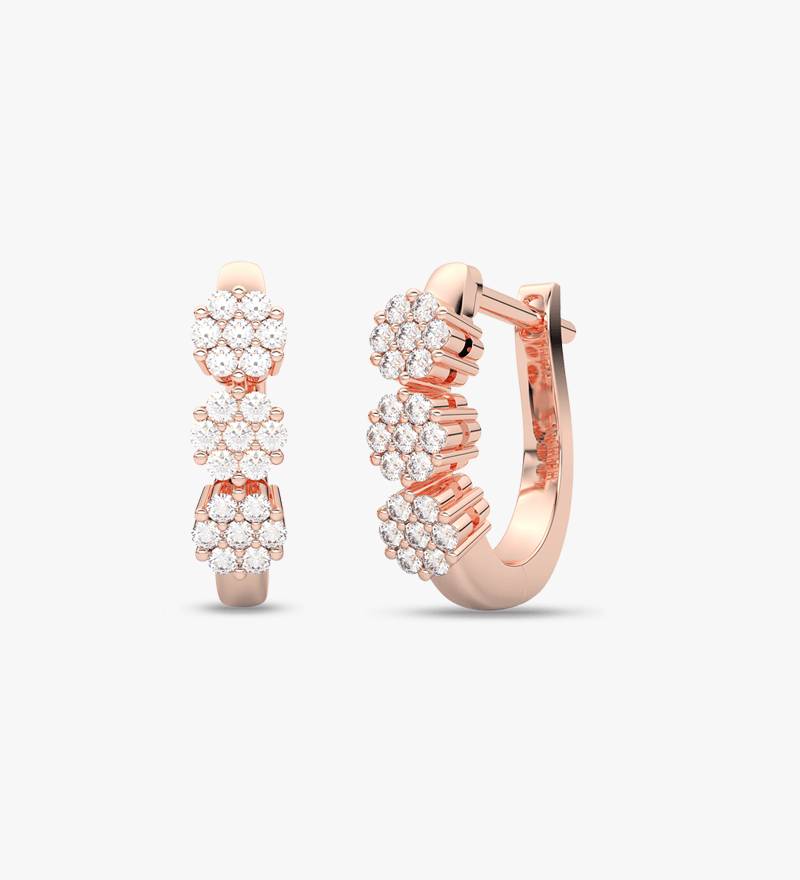 Kolczyki Potrójnym Brylantem Różowy - Venetia Jewels - 14K złoto z brylantami