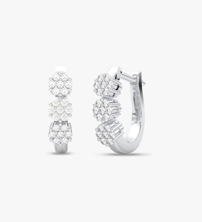 Kolczyki Potrójnym Brylantem Biały - Venetia Jewels - 14K złoto z brylantami