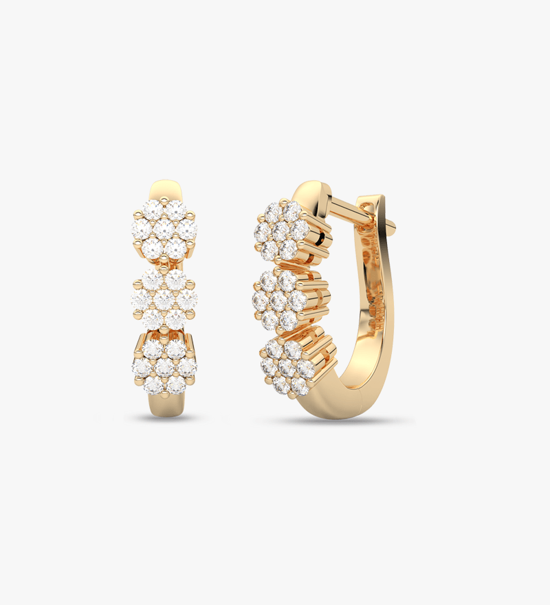 Kolczyki Potrójnym Brylantem żółty - Venetia Jewels - 14K złoto z brylantami