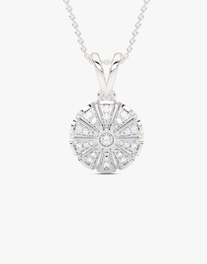 Geometryczny Okrągły Wisiorek Biały - Venetia Jewels - 14K złoto z brylantami