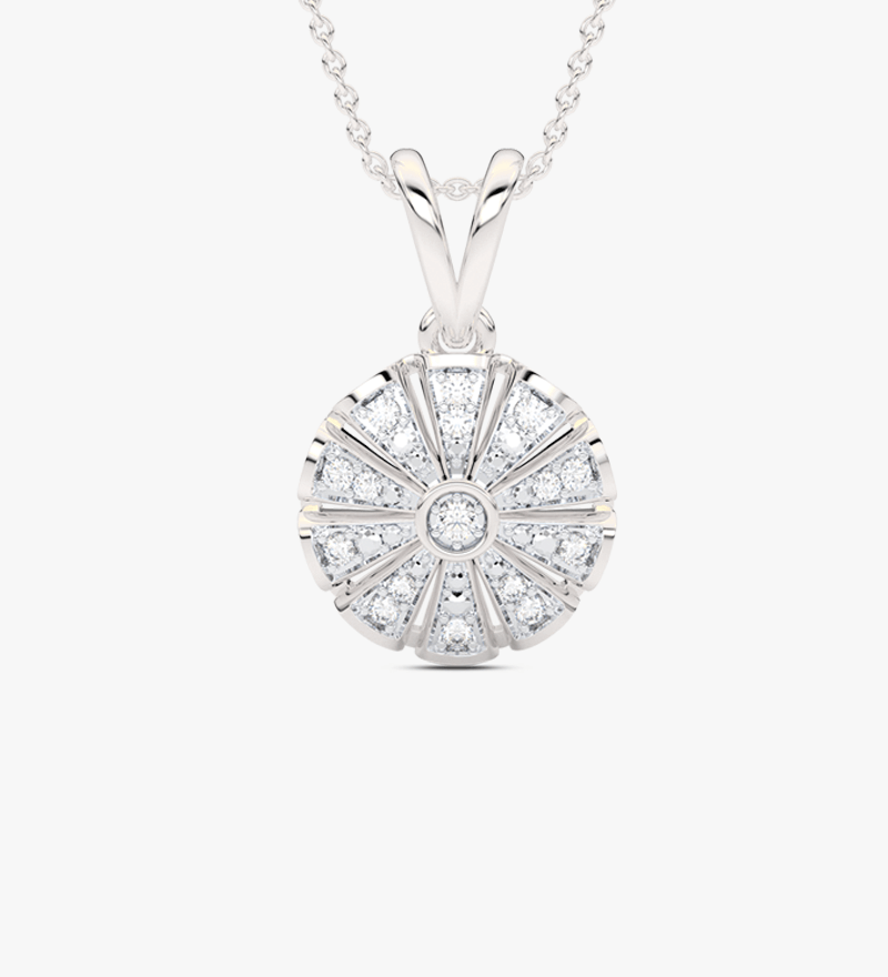 Geometryczny Okrągły Wisiorek Biały - Venetia Jewels - 14K złoto z brylantami