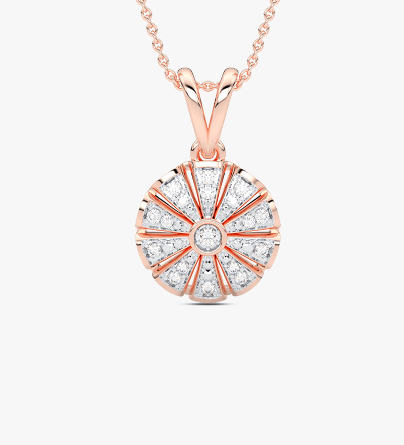 Geometryczny Okrągły Wisiorek Różowy - Venetia Jewels - 14K złoto z brylantami