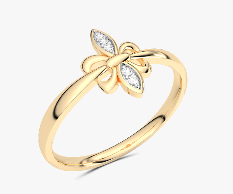 Pierścionek z Małym Motylem z Brylantami żółty - Venetia Jewels - 14K złoto z brylantami