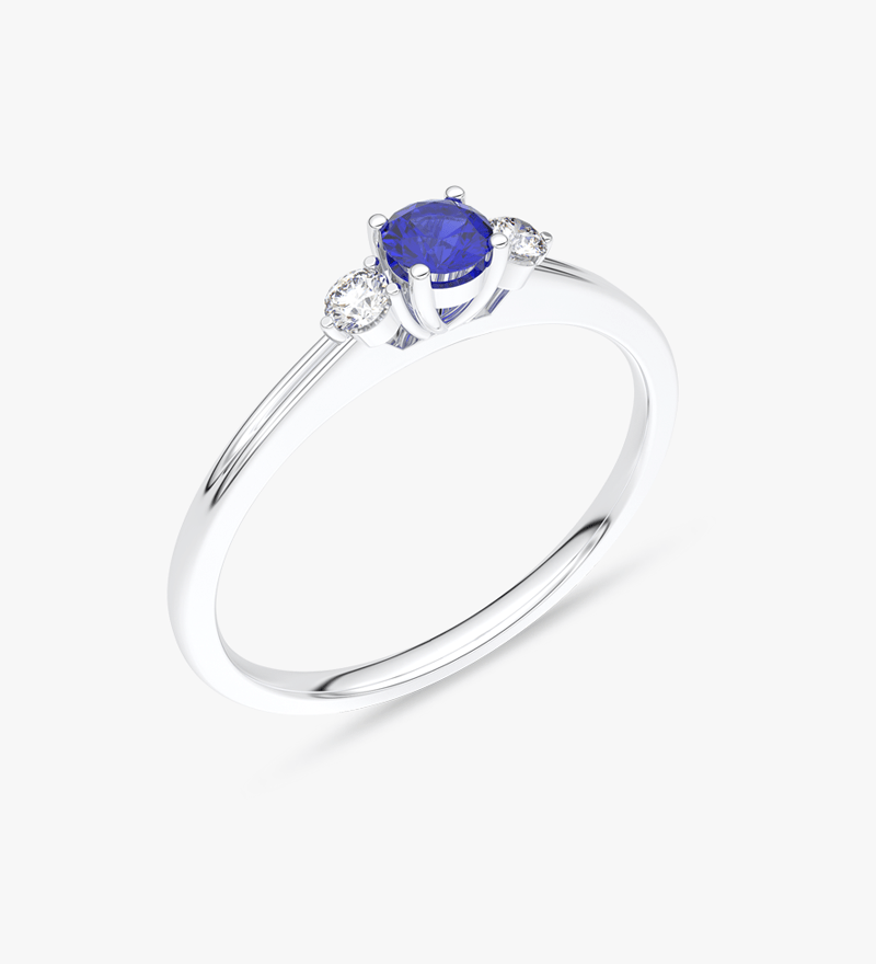 Klasyczny Pierścionek z Niebieskim Szafirem Biały - Venetia Jewels - 14K złoto z brylantami