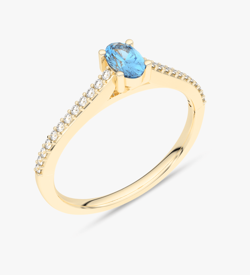 Pierścionek z Owalnym Niebieskim Topazem oraz Brylantami żółty - Venetia Jewels - 14K złoto z brylantami