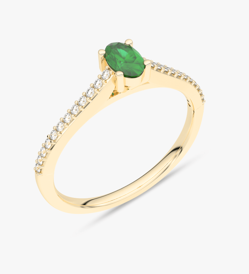 Pierścionek z Owalnym Szmaragdem oraz Brylantami żółty - Venetia Jewels - 14K złoto z brylantami