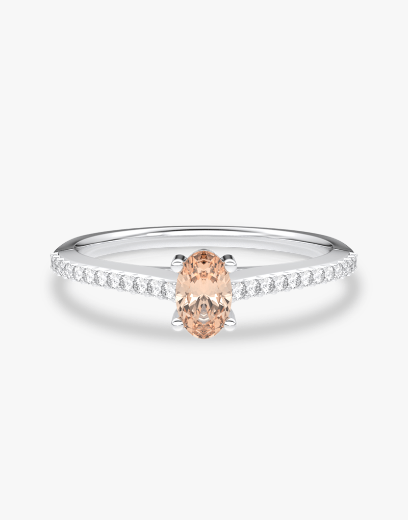 Pierścionek z Owalnym Morganitem oraz Brylantami Biały - Venetia Jewels - 14K złoto z brylantami