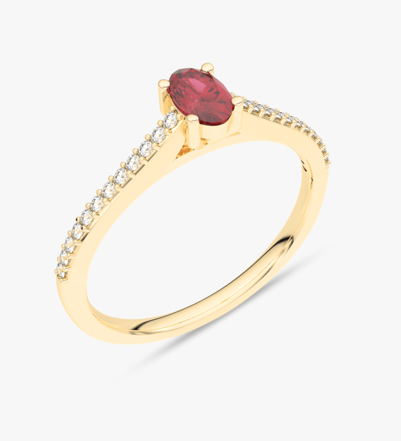 Pierścionek z Owalnym Rubinem oraz Brylantami żółty - Venetia Jewels - 14K złoto z brylantami