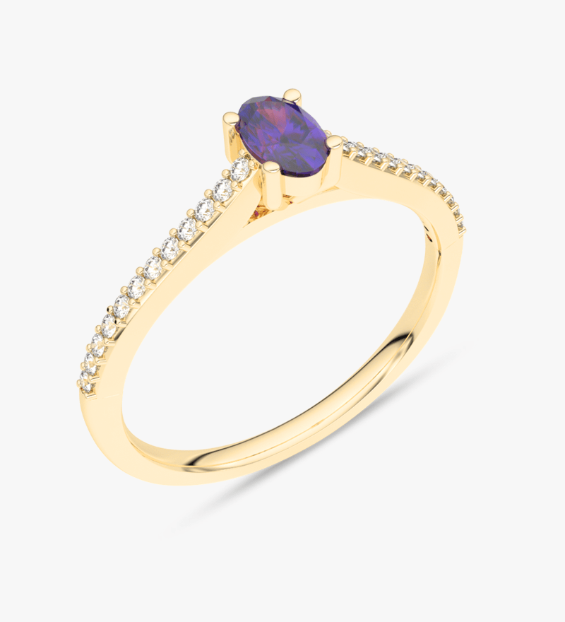 Pierścionek z Owalnym Tanzanitem oraz Brylantami żółty - Venetia Jewels - 14K złoto z brylantami