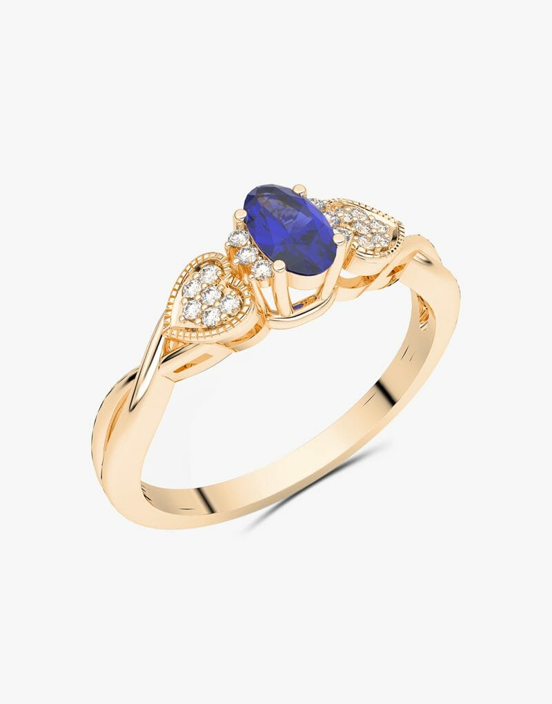 Pierścionek z Brylantowymi Sercami i Szafirem żółty - Venetia Jewels - 14K złoto z brylantami