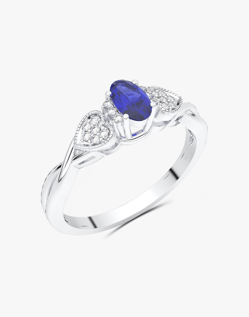 Pierścionek z Brylantowymi Sercami i Szafirem Biały - Venetia Jewels - 14K złoto z brylantami
