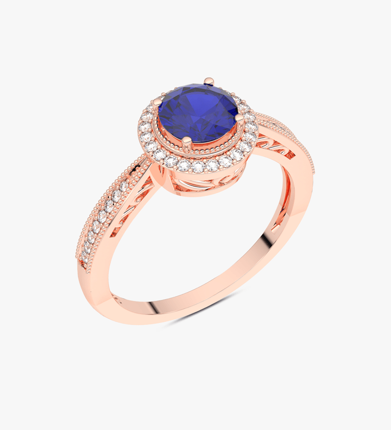 Klasyczny Pierścionek z Okrągłym Szafirem Różowy - Venetia Jewels - 14K złoto z brylantami