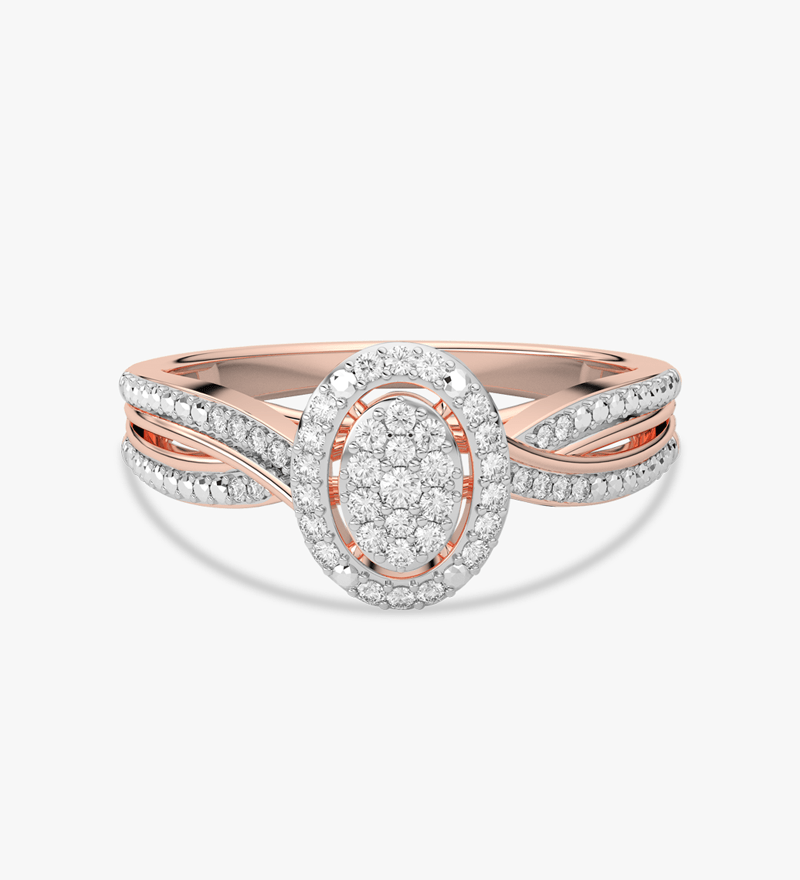 Złoty Pierścionek z Brylantami z podwójnym pierścieniem w różowym i białym złocie