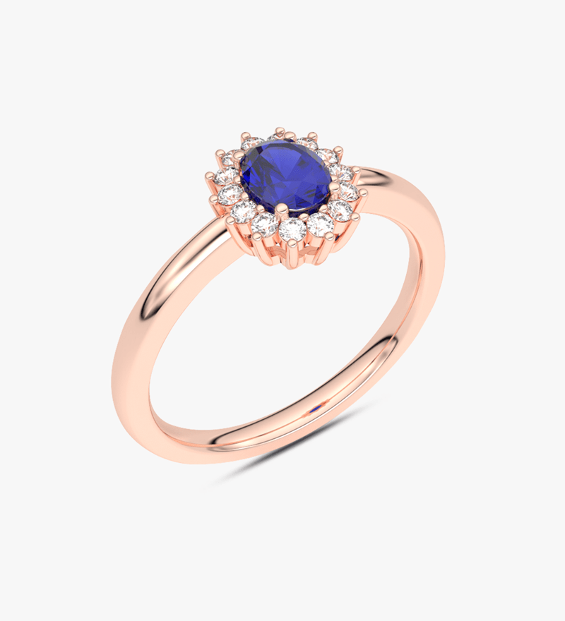 Pierścionek z Szafirem i z Brylantami na Kształt Kwiatu Różowy - Venetia Jewels - 14K złoto z brylantami
