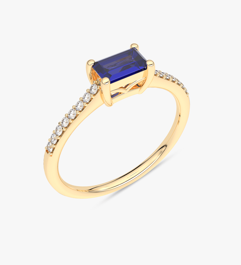 Pierścionek Vintage z Szafirem i Brylantami żółty 13 - Venetia Jewels - 14K złoto z brylantami