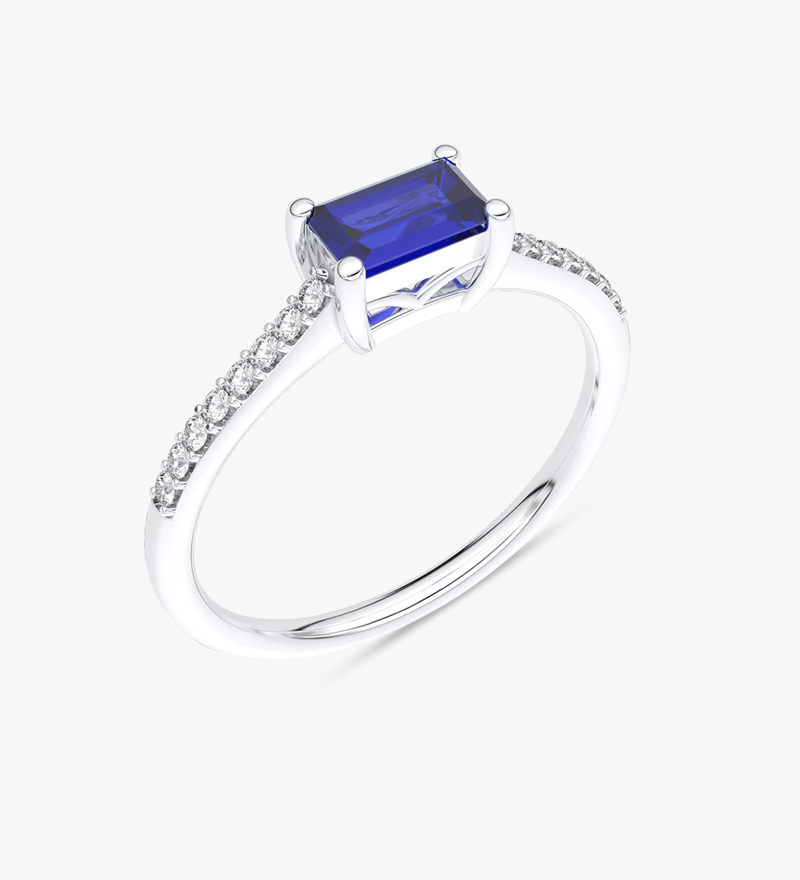 Pierścionek Vintage z Szafirem i Brylantami Biały - Venetia Jewels - 14K złoto z brylantami