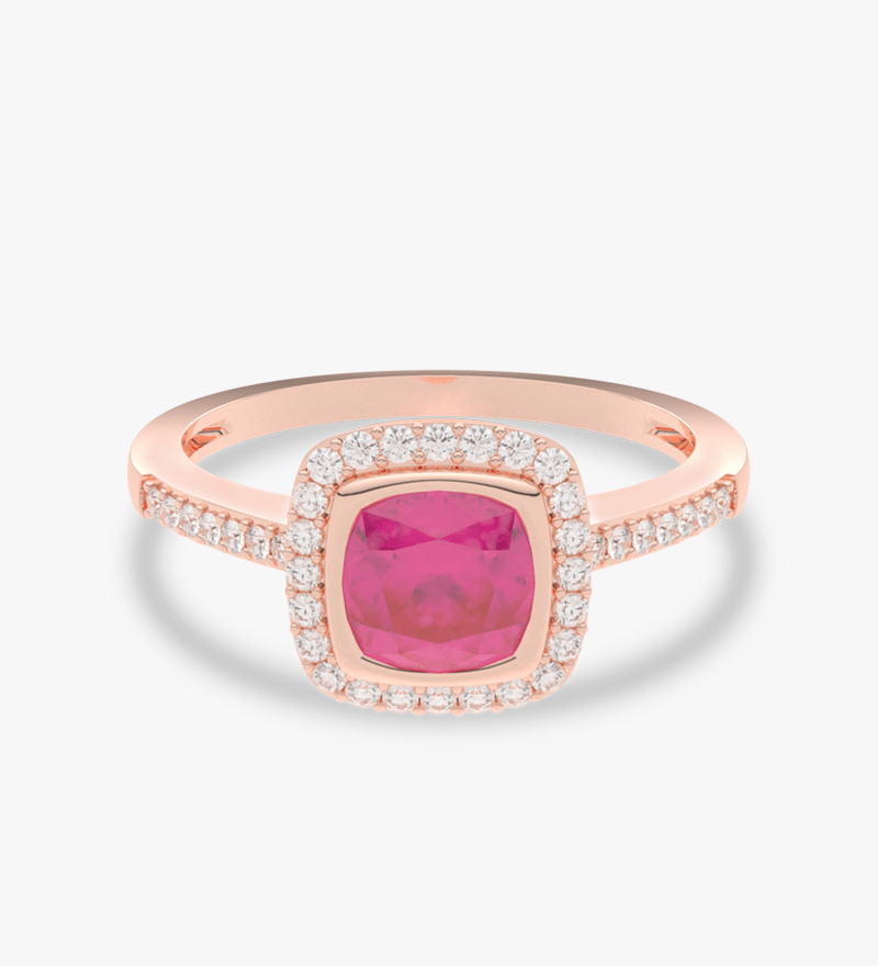 Pierścionek z Różowym Turmalinem i Brylantami Różowy - Venetia Jewels - 14K złoto z brylantami