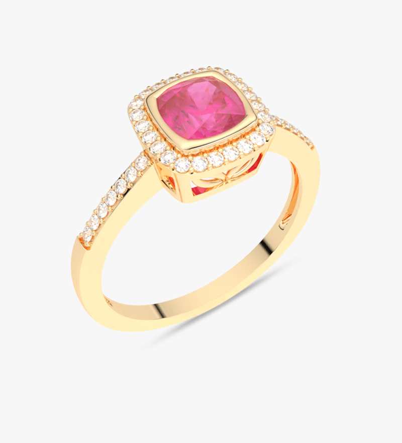 Pierścionek z Różowym Turmalinem i Brylantami żółty - Venetia Jewels - 14K złoto z brylantami