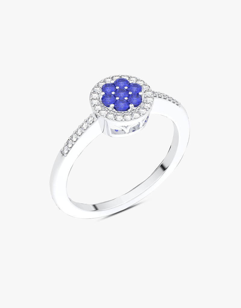 Pierścionek z Szafirowym Kwiatem Biały - Venetia Jewels - 14K złoto z brylantami