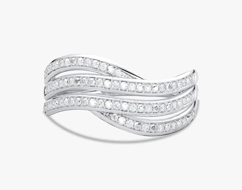 Skręcony Koktajlowy Pierścionek z Brylantami Biały - Venetia Jewels - 14K złoto z brylantami