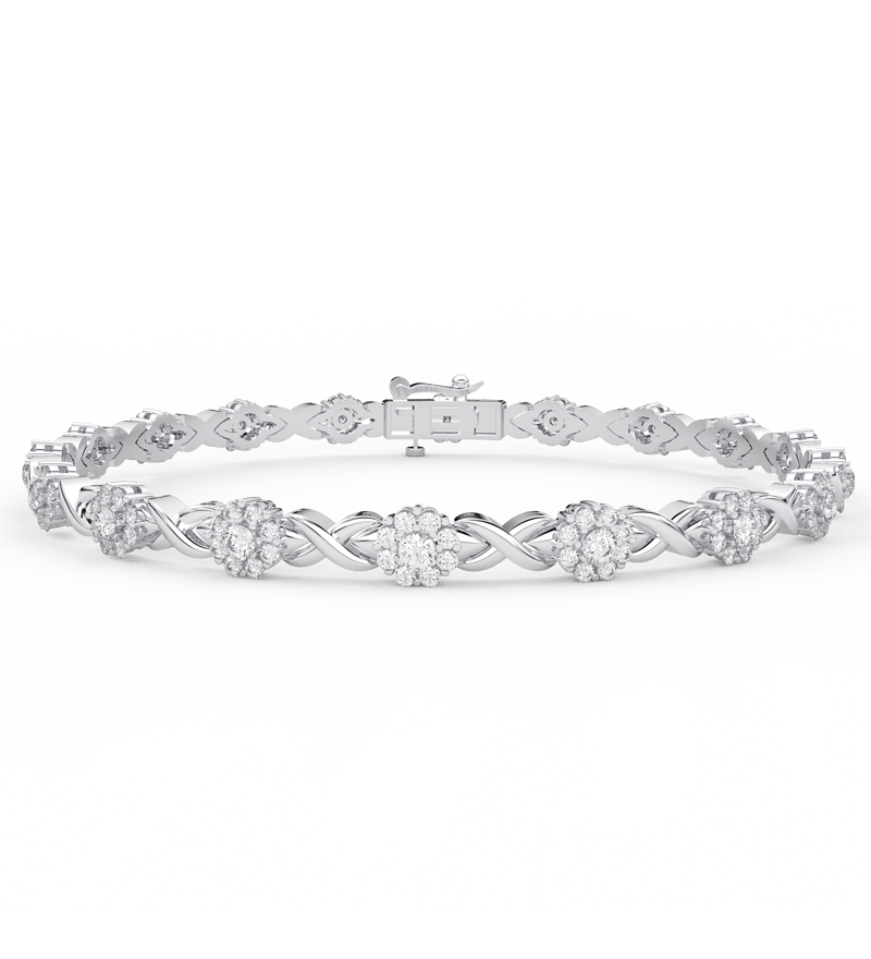 Elegancka bransoletka infinity z brylantami od Venetia Jewels z misternym splotem i błyszczącymi kamieniami