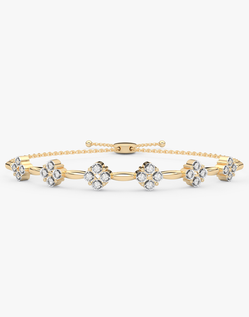 Elegancka bransoletka z brylantami od Venetia Jewels w złotym kolorze z ozdobnymi kwiatami