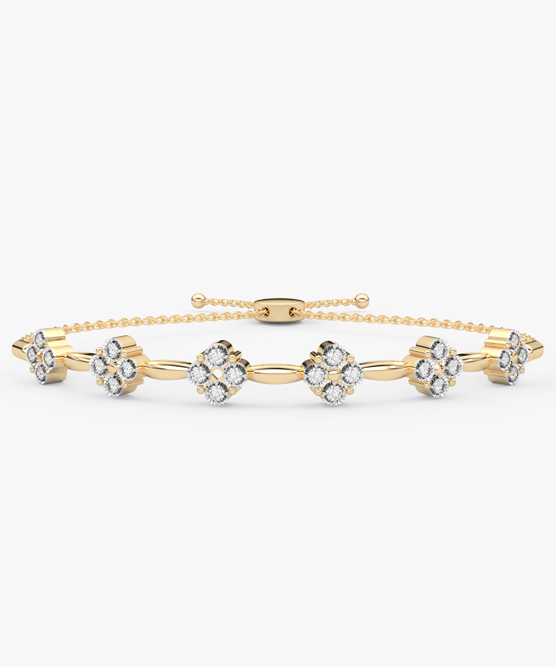 Elegancka bransoletka z brylantami od Venetia Jewels w złotym kolorze z ozdobnymi kwiatami