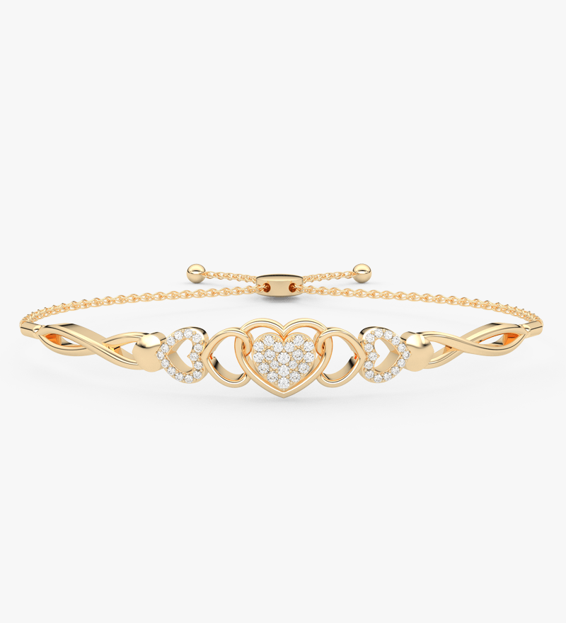 Złota bransoletka z brylantem serce z delikatnym wzorem i zapięciem, idealna na każdą okazję