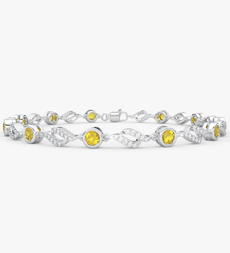 Bransoletka z żółtym szafirem i brylantami w eleganckim srebrnym wykończeniu
