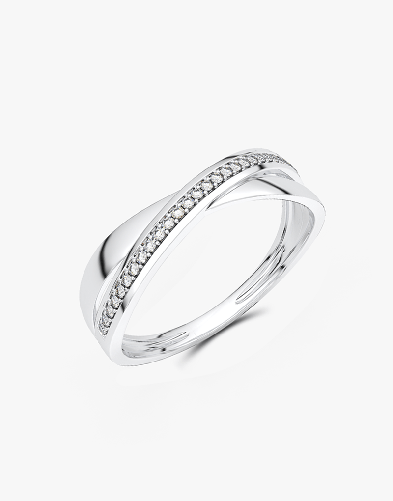 Skręcony pierścionek z brylantami od Venetia Jewels w eleganckim, nowoczesnym wzornictwie